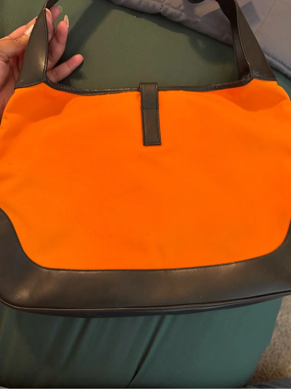 Gucci Jackie Orange and Black Shoulder Bag with Silver Buckle